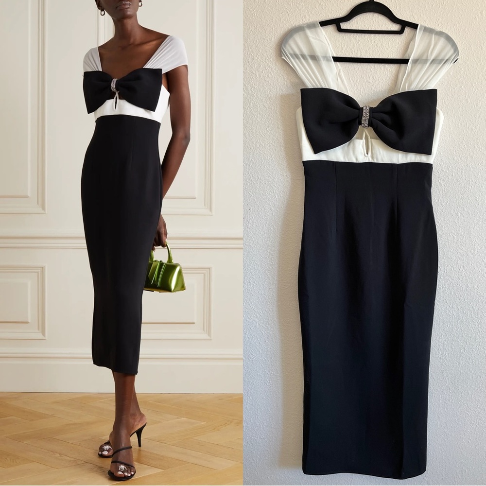 Self-Portrait Black and White Midi Dress